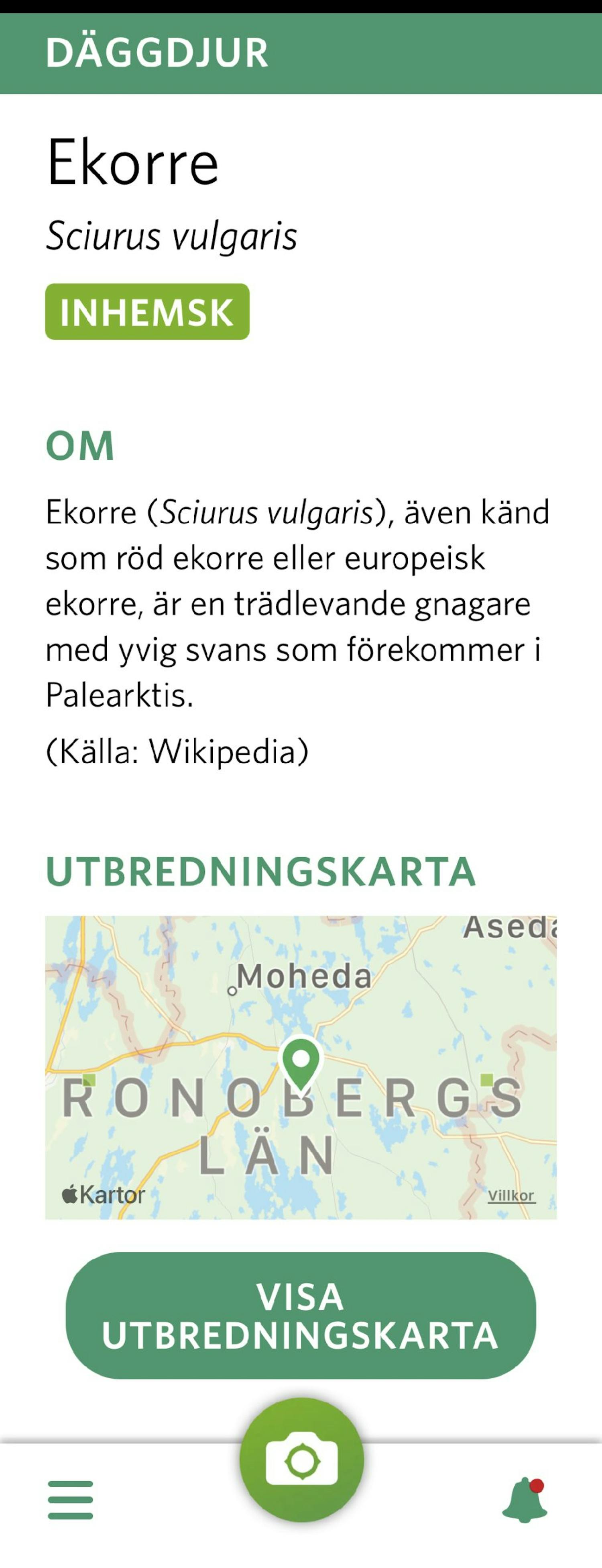Få fakta om vilka djur som har setts i ditt närområde, och se på en karta var de har observerats. En karta visar var arter har observerats, och appen ger dig även fakta om arterna.